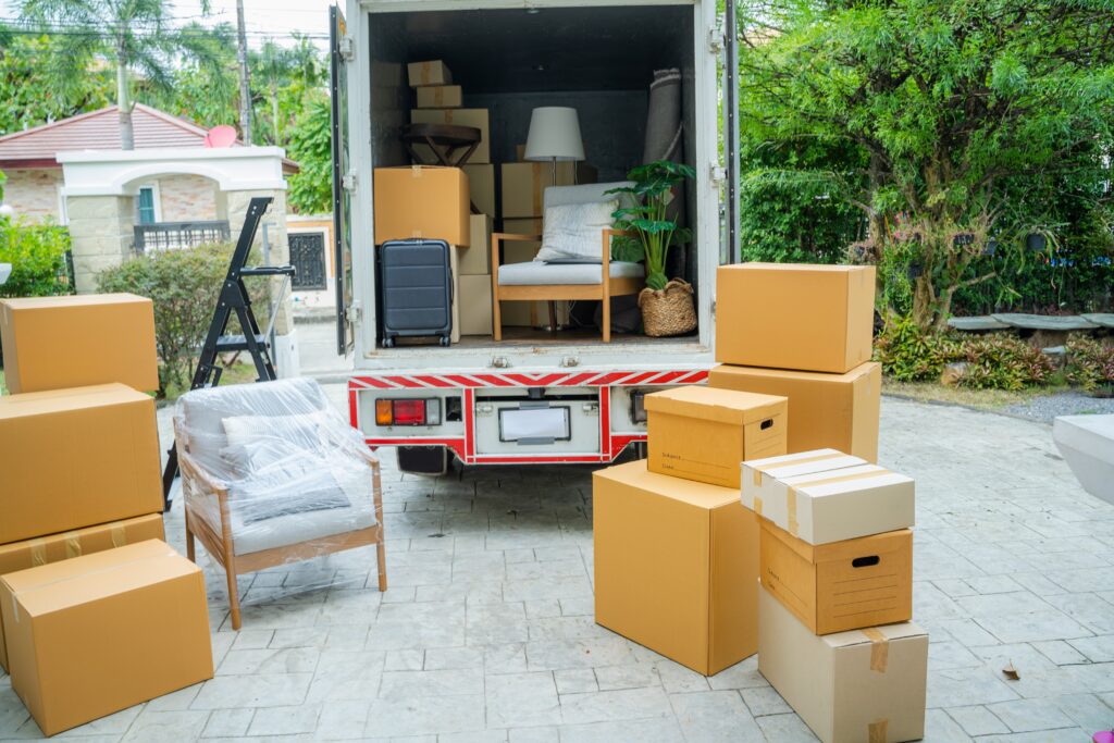 Moving truck and boxes